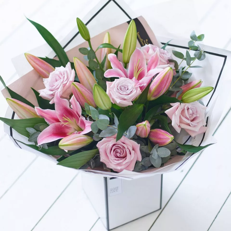 Beautifully Simple Pink Rose and Lily Bouquet - Image 4