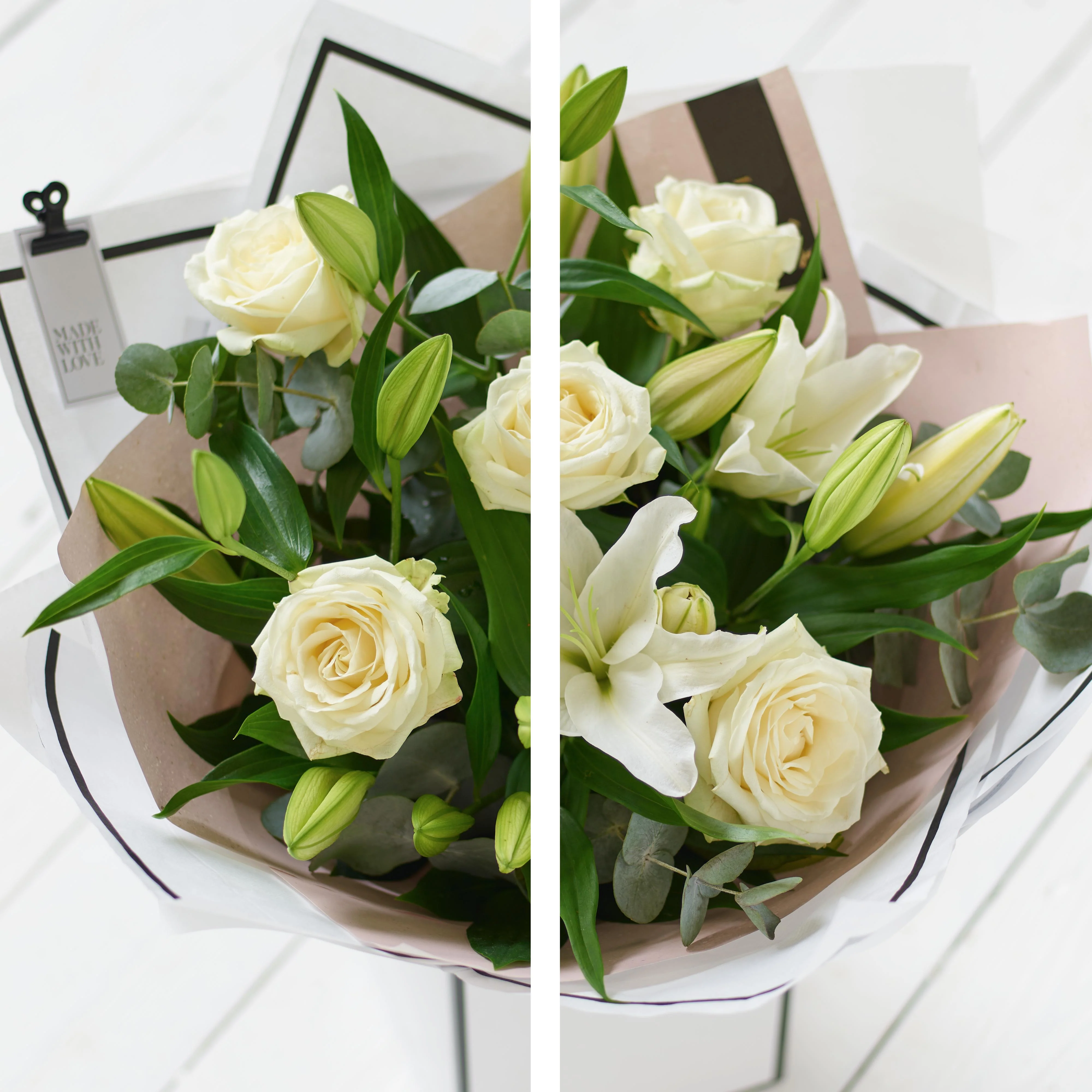 Beautifully Simple White Rose and Lily Bouquet - Image 3